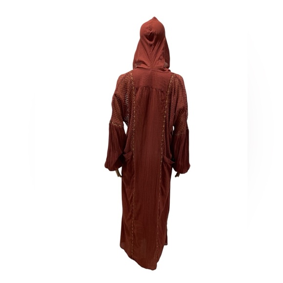 Free People boho Red Hooded Maxi Dress cover up size XS - Picture 5 of 6